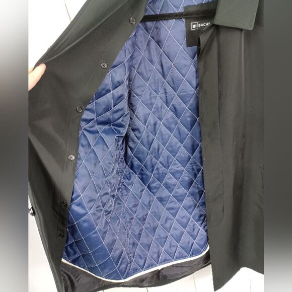 Bachrach Mens Trench Coat Black Collared - Picture 8 of 14